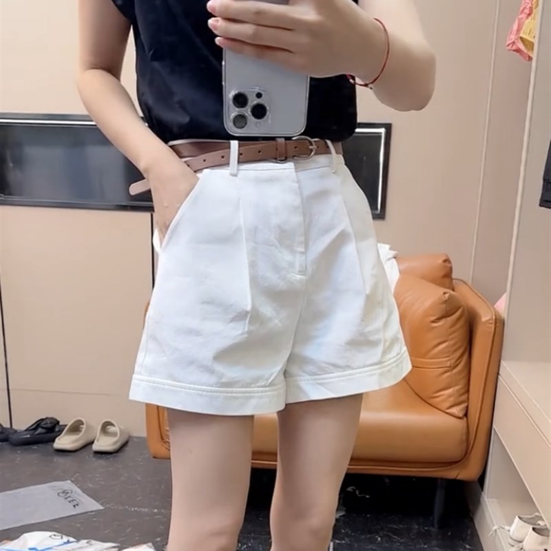 白色阔腿牛仔短裤女2024年夏季新款大码梨形高腰宽松显瘦五分裤子