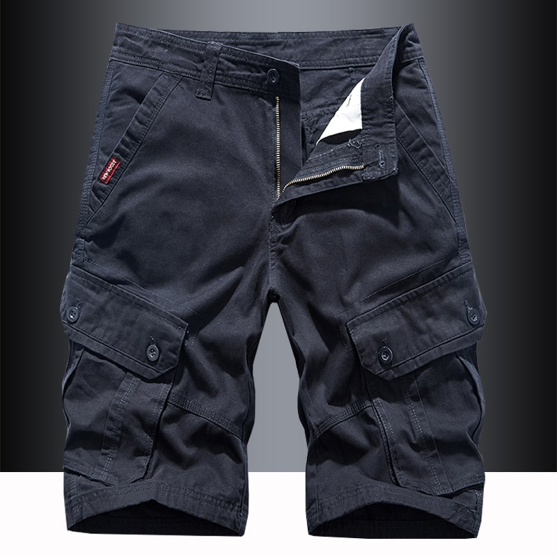 纯棉工装短裤男多口袋中裤韩版潮流直筒宽松大码运动休闲六分裤子