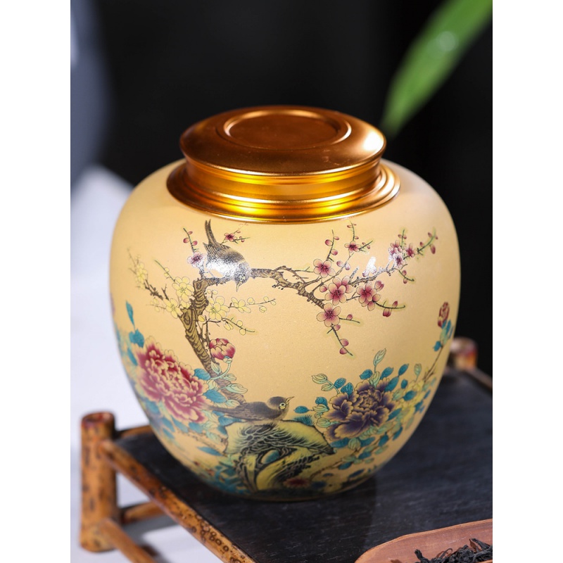 普洱茶储存罐醒茶罐紫砂茶叶罐锡盖大号 陶瓷密封罐 一斤装散茶罐