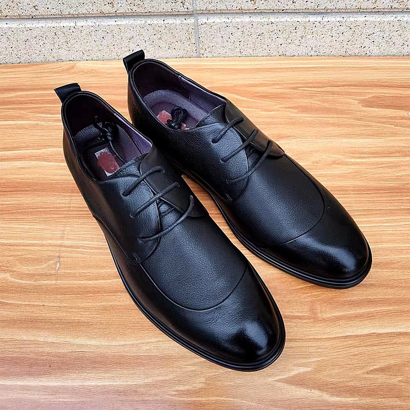 新款正装手工皮鞋男真皮系带软底外贸英伦百搭休闲商务德比鞋黑色