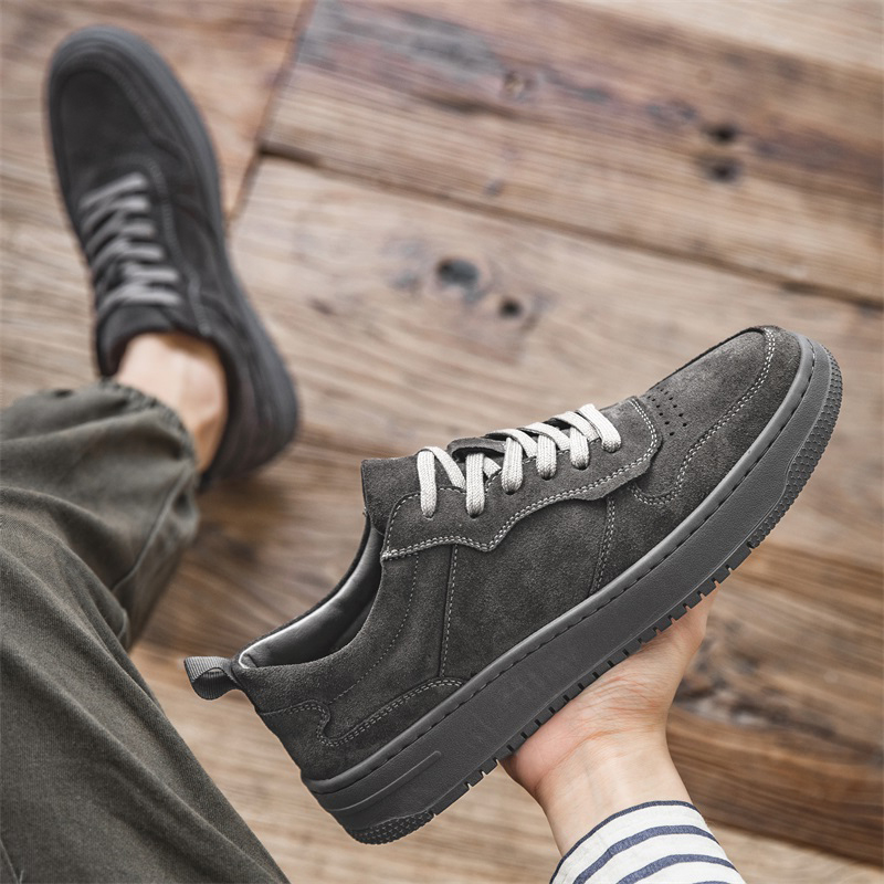 男款鞋子2023新款夏季休闲皮鞋翻毛真皮百搭工装鞋复古低帮马丁靴