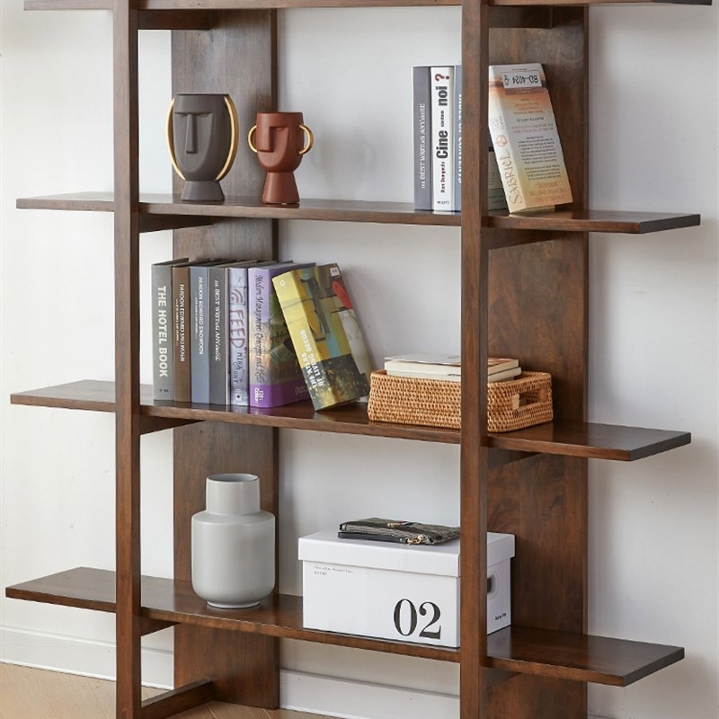 北欧实木书架展示柜客厅落地置物架一体靠墙家用书房多层收纳架子