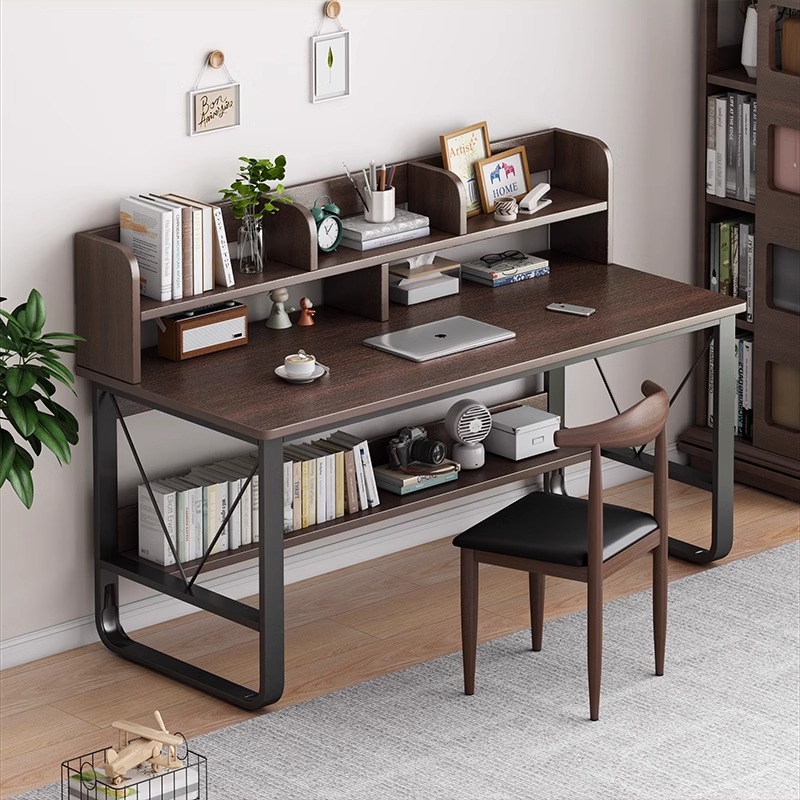 台式家用卧室书桌书架一体电脑桌现代简约办公桌学生学习桌写字桌