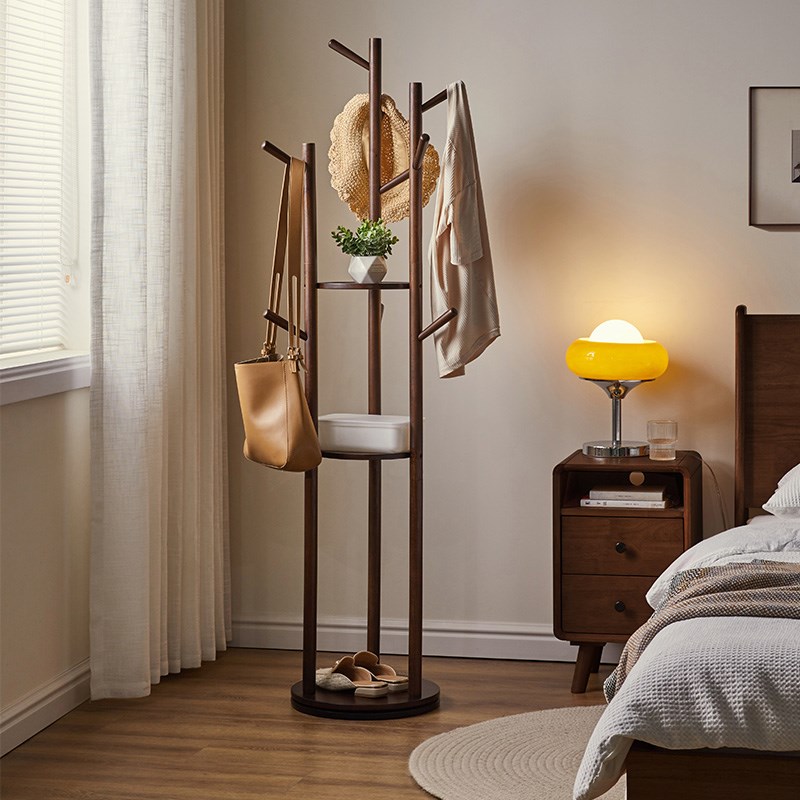 胡桃小屋北欧实木衣帽架落地卧室家用旋转挂衣架子玄关立式置物架