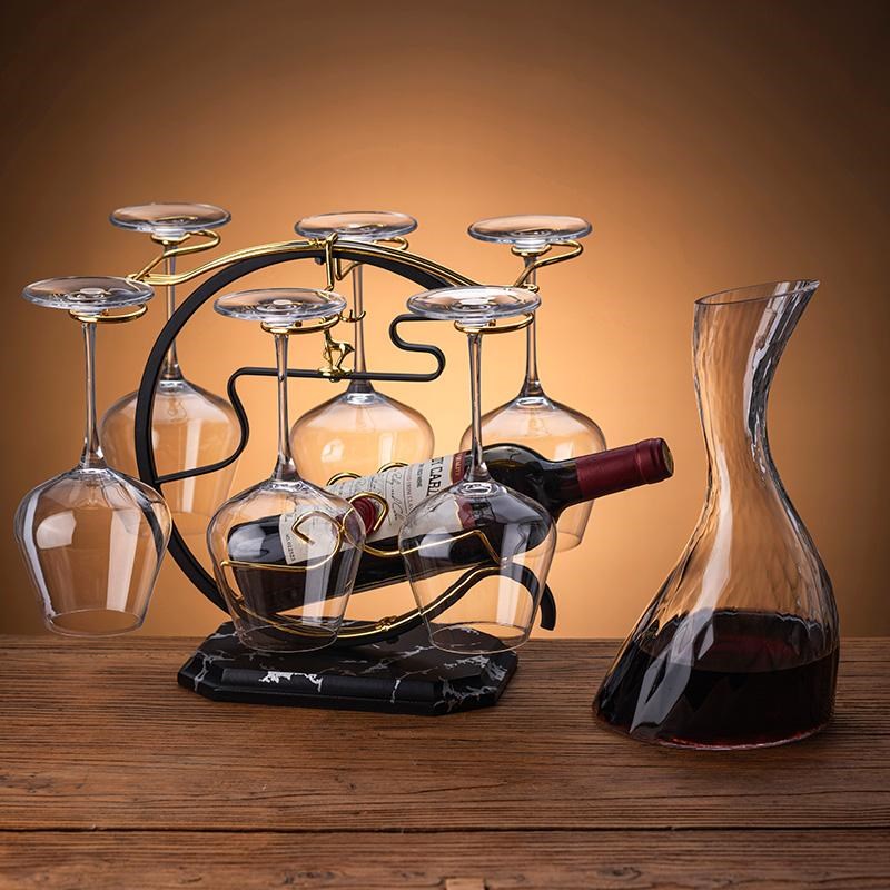 红酒杯子轻奢高级感家用套装酒架高脚杯高颜值葡萄酒杯酒具三件套