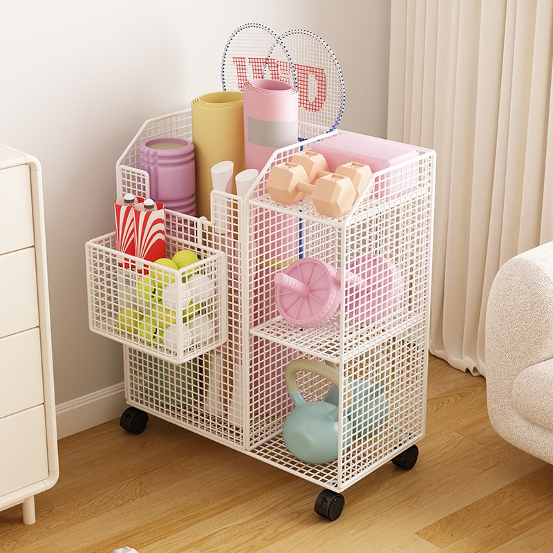 瑜伽垫收纳筐带轮家用运动工具整理神器羽毛球收纳健身器材置物架