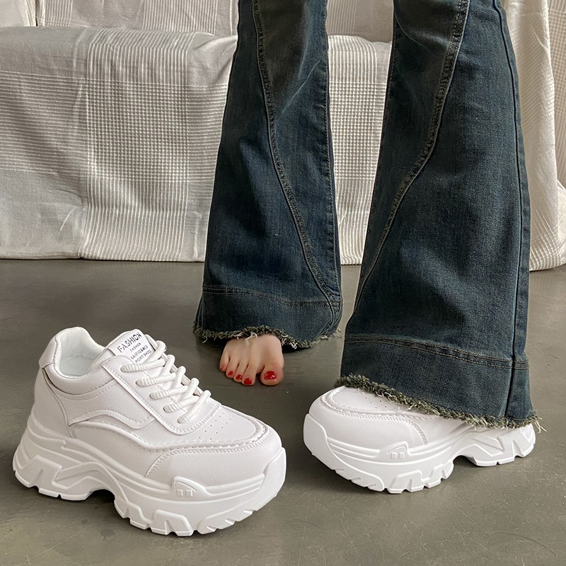 真皮老爹鞋女增高7cm小白鞋2025新款春季显脚小34码休闲鞋子厚底