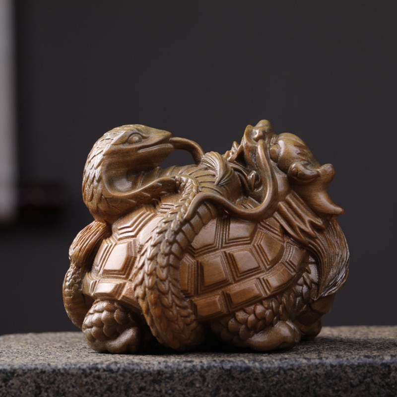 阿根廷绿檀木雕玄武手把件瑞兽摆件龙龟蛇玄关实木装饰家居工艺品