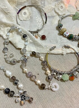 复古新中式手镯开口弹簧扣民族风手饰百搭古风做旧国潮冷淡风手链