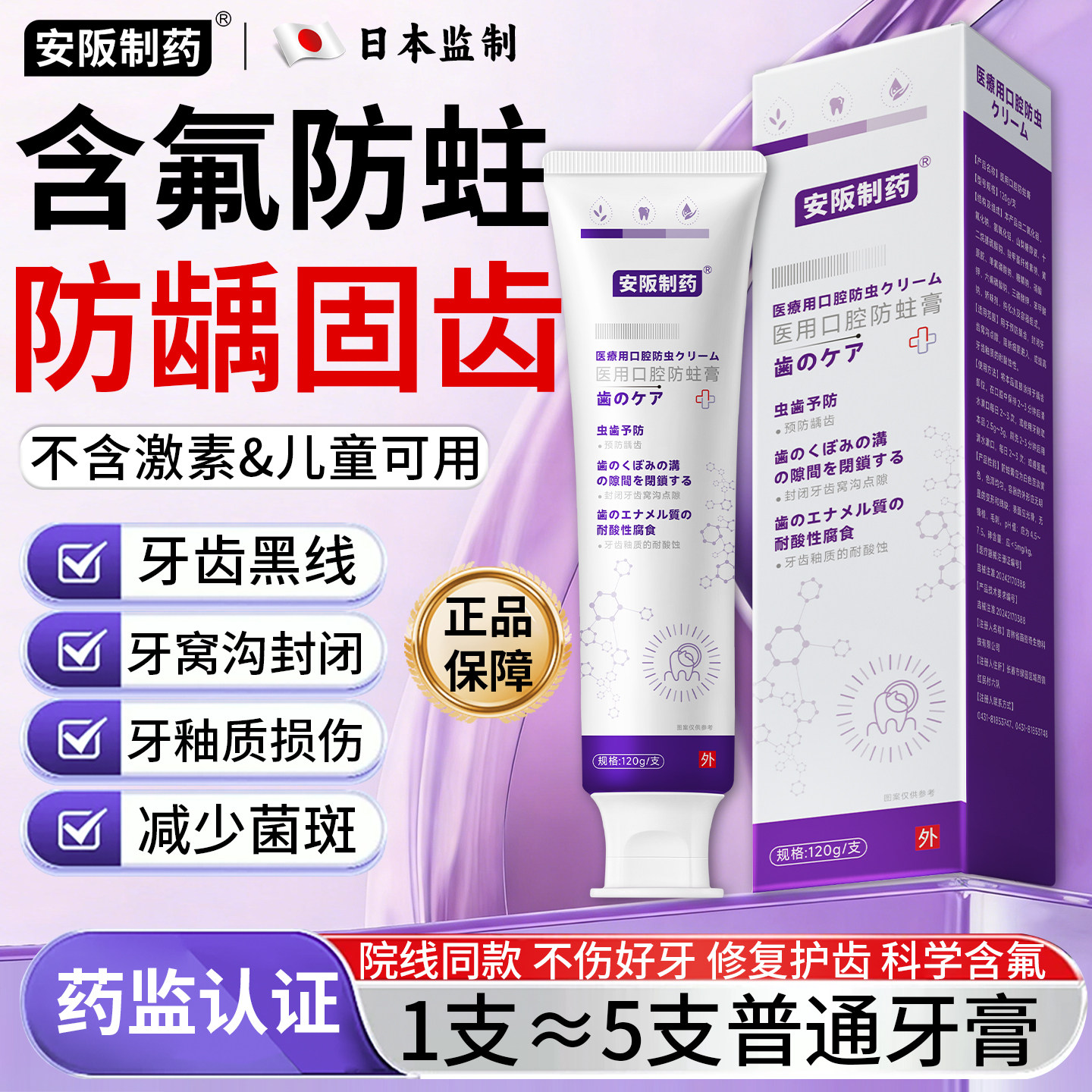 高含氟牙膏防龋齿蛀牙修复去除牙齿黑线黑渍牙窝沟专用正畸换牙KY