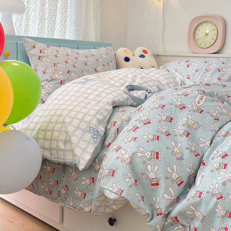 小清新碎花小兔四件套全棉田园风被套床单宿舍三件套床上用品