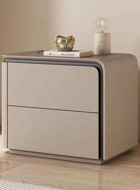 简约现代奶油实木小型皮质床头柜卧室高级家用新款整装储物收纳