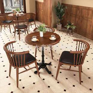 复古咖啡厅桌椅组合网红烘焙美式西餐厅小吃奶茶店餐馆酒吧实木桌