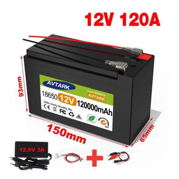 12V锂离子电池 100Ah 120Ah 太阳能板充电电池18650带BMS 12.6V
