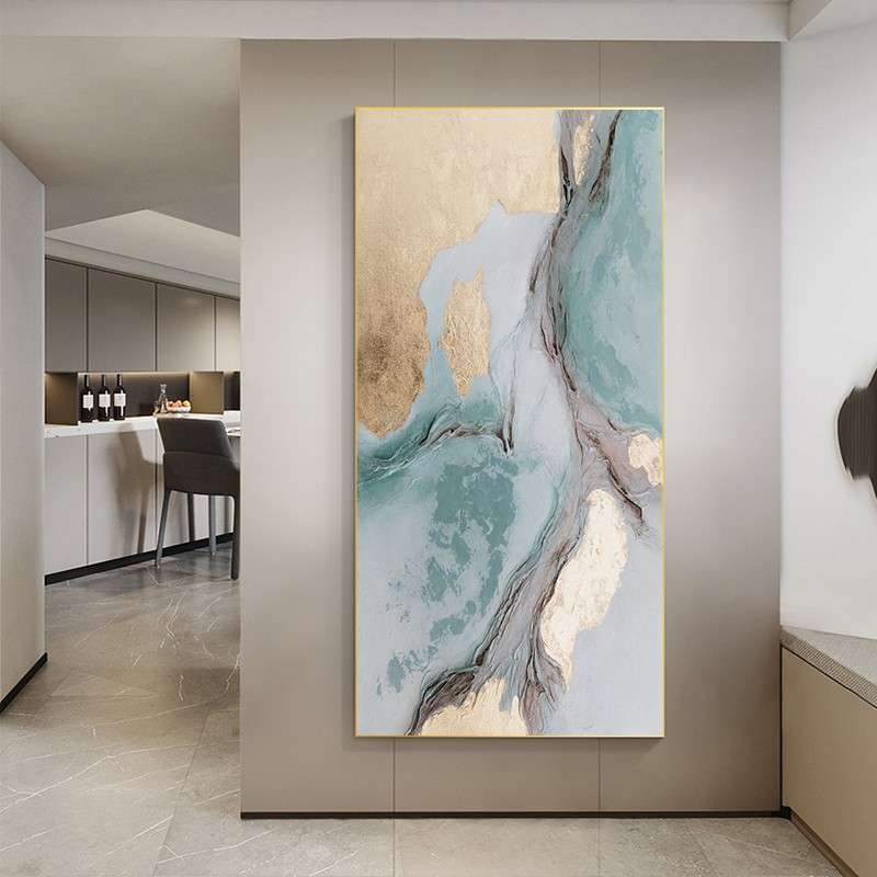 纯手绘油画玄关走廊过道装饰画竖版现代简约大气入户餐厅抽象挂画