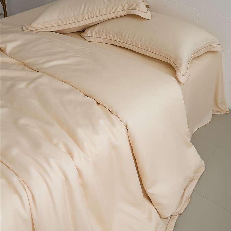 北欧风100支贡缎长绒棉全棉四件套 简约纯色床上被套床单床笠式