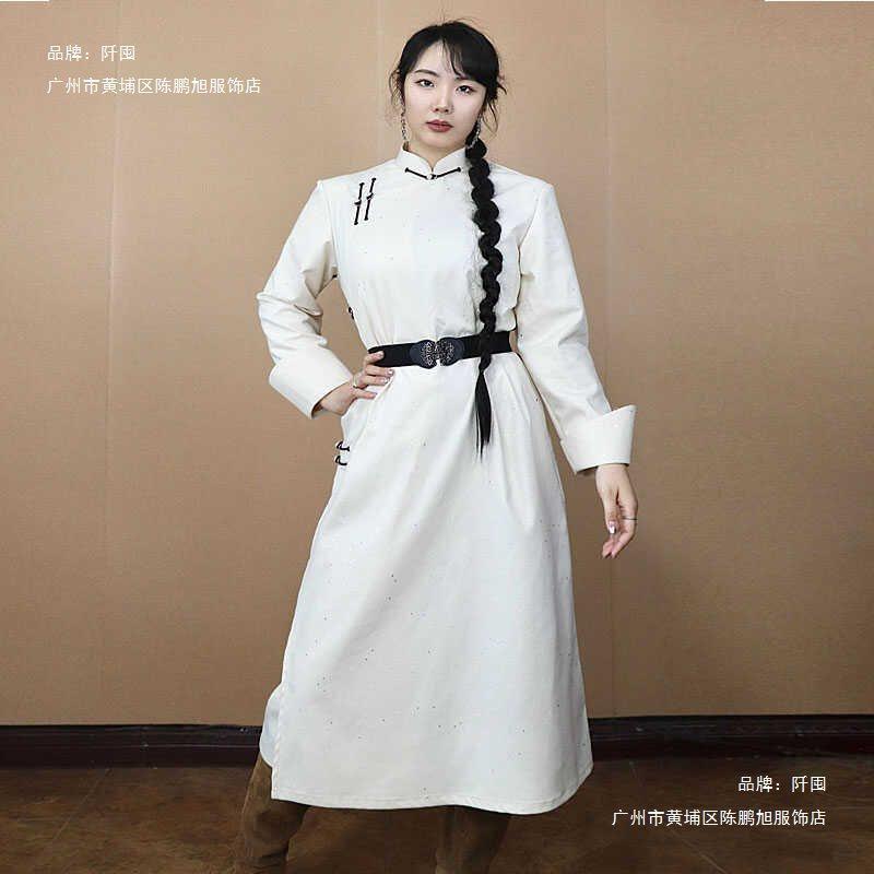 。蒙古袍女日常生活装蒙古服装女款服装蒙古演出服女工作服长款