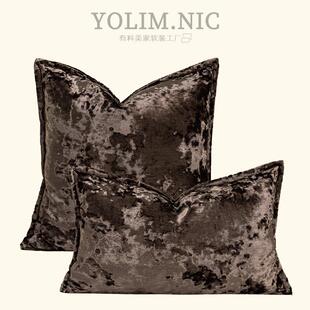 轻奢复古咖啡色冰花绒抱枕新中式高档靠枕别墅沙发靠垫样板间腰枕