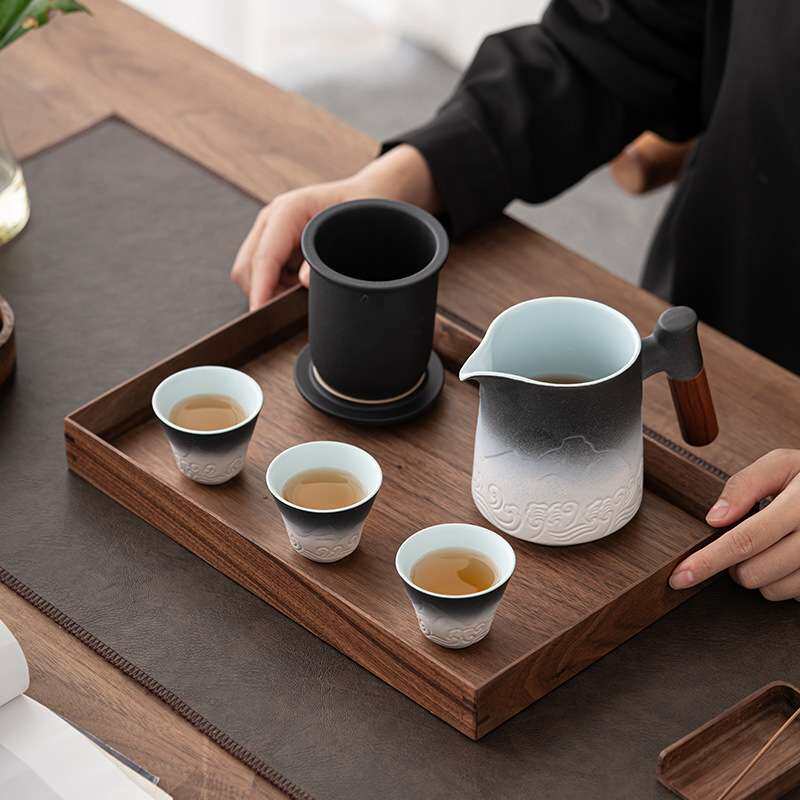便携式渐变旅行茶具小套装 随身户外快客杯一壶三杯陶瓷杯泡茶壶
