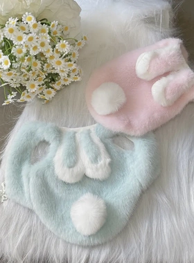 秋冬狗狗兔耳朵加绒仿兔毛皮草外套可爱马甲舒适保暖宠物衣服猫咪