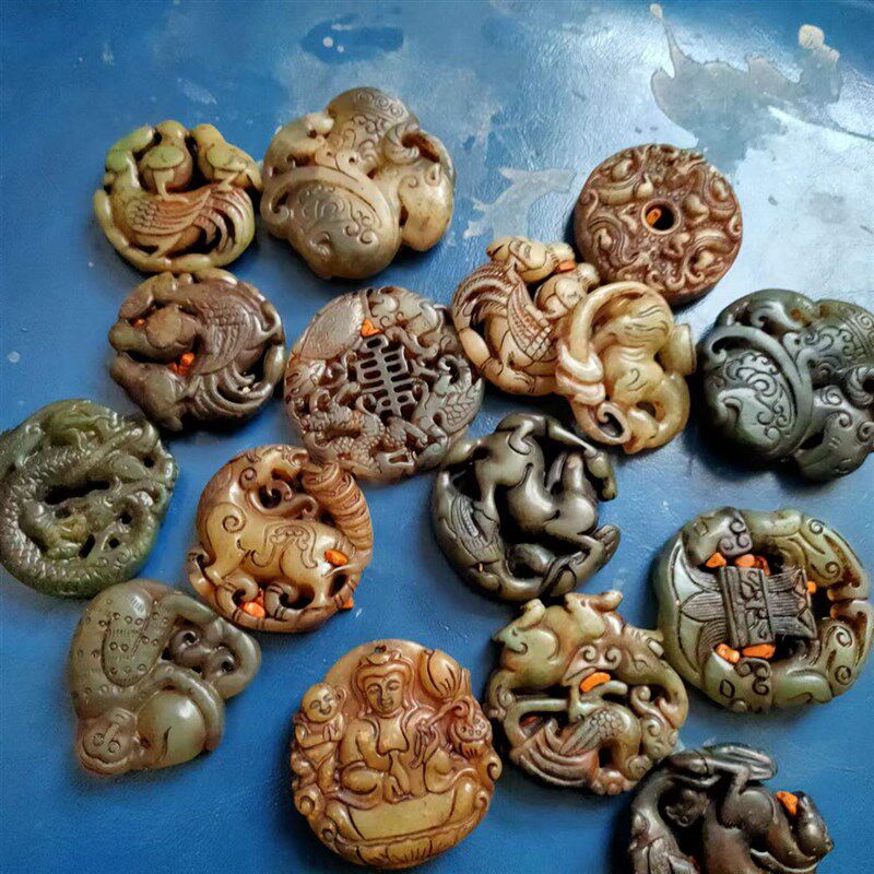 仿古玉老玉古董仿古玉器明清战汉岫玉做旧玉佩挂件古风配饰吊坠