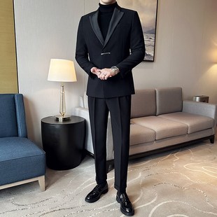 磁吸扣塔士多西服男高级感休闲潮流西装两件套绅士商务宴会晚礼服