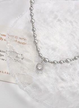 24新款爆款气泡方糖珍珠项链轻奢优雅甜美银白大小珍珠项链锁骨链