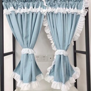 半帘窗帘免打孔荷叶边遮光布卧室小窗户J魔术贴装饰韩式遮挡落地