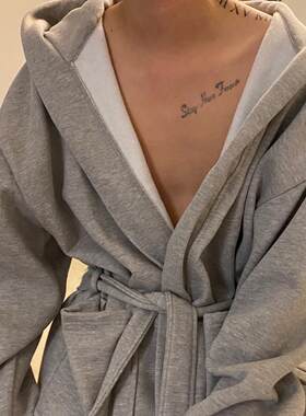 情侣款睡衣 长款连帽系带家居长袖浴袍睡袍男女 加绒纯棉保暖冬季
