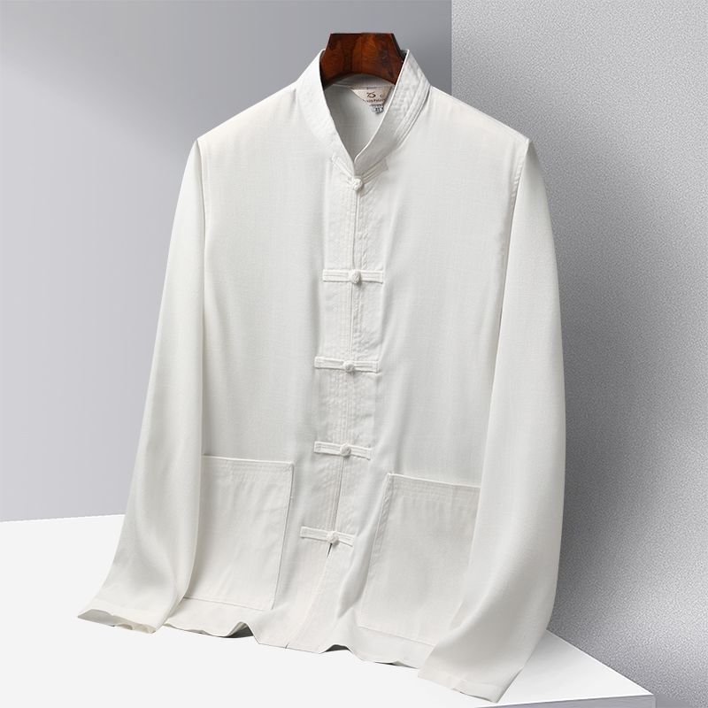 春夏季唐装男长袖上衣中老年爸爸装新中式太极服打底衫复古中国风