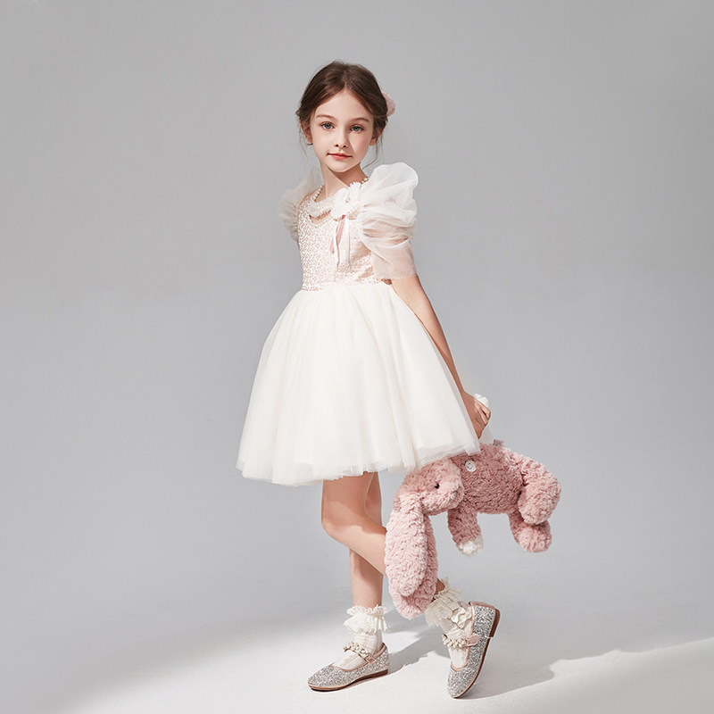 高端洋气儿童礼服粉色女童公主裙生日周岁蓬蓬裙钢琴演出服春夏