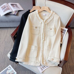 粗纺设计感风毛呢热卖 女装 风外套胖mm微胖欧货2024年秋冬新款 大码