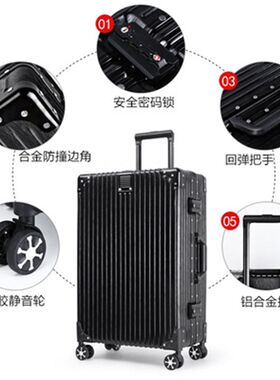 复古直角行李箱铝框24万向轮男大容量密码拉杆箱皮女20寸登机旅行
