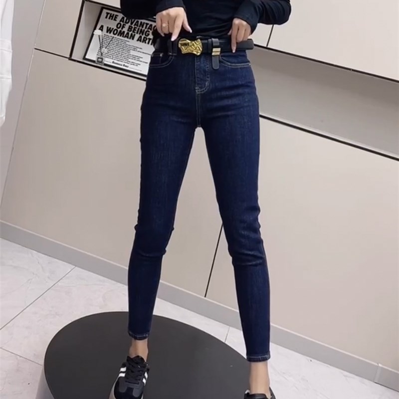 梨型身材裤子大码高腰弹力九分牛仔裤女春胖妹妹mm韩版显瘦小脚裤