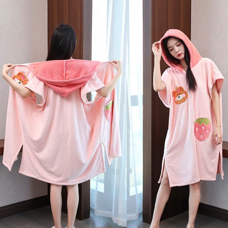 斗篷浴巾式浴袍女2024新款大人家用比全L棉纯棉吸水速干可穿可裹