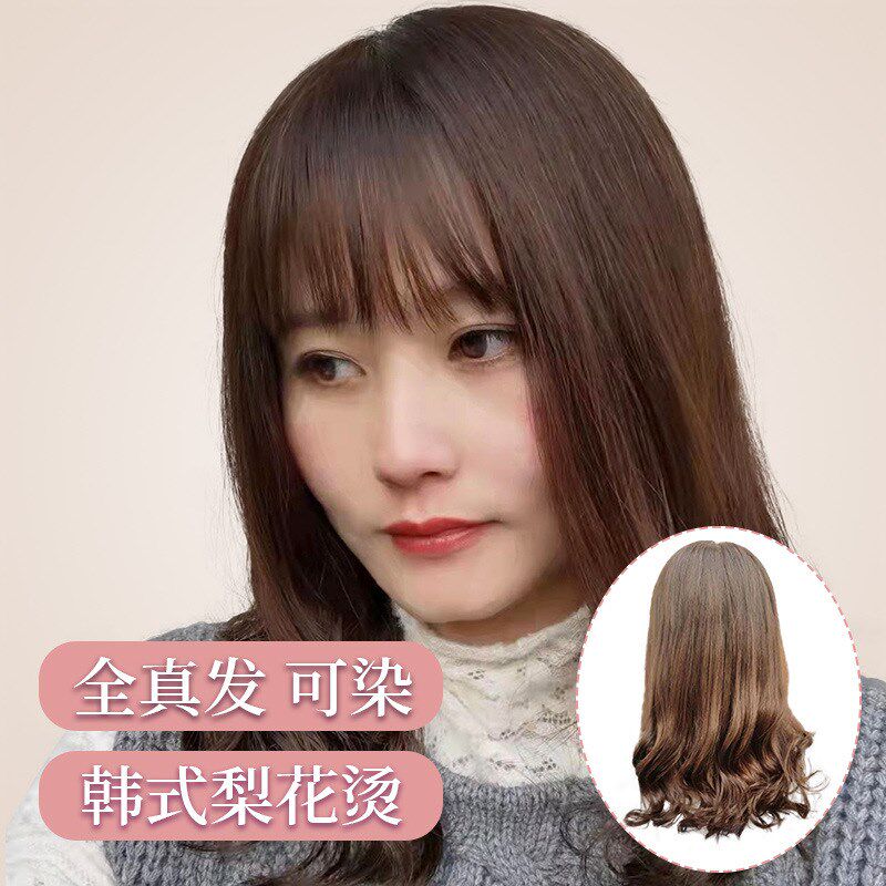 假发女士全手织三号网梨花烫全真发女士随意分缝假发套轻薄透气