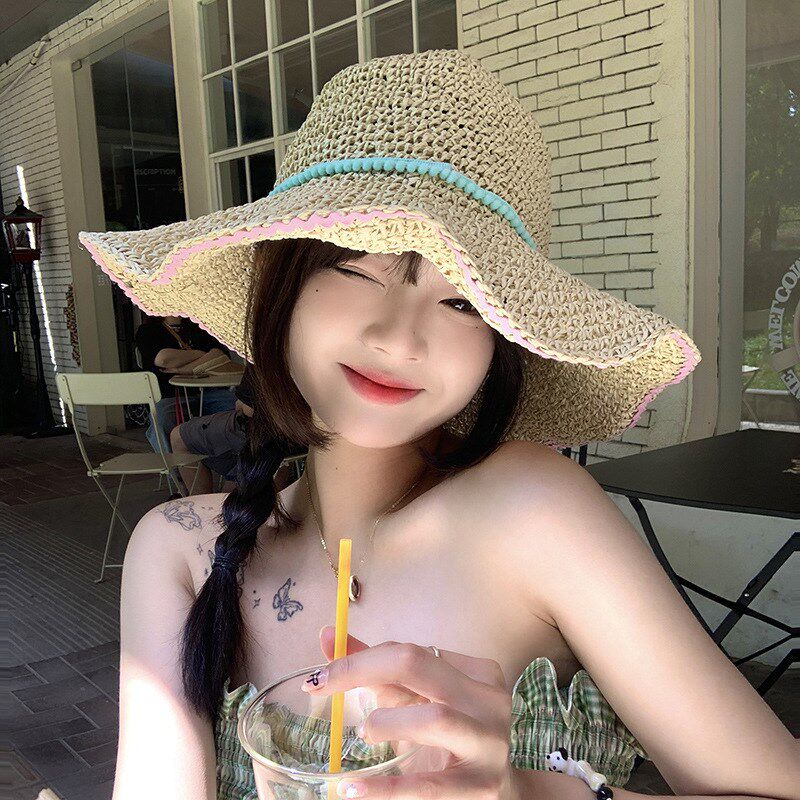 夏季大檐遮阳渔夫帽女海边沙滩度假防晒帽百搭甜美户外可折叠草帽