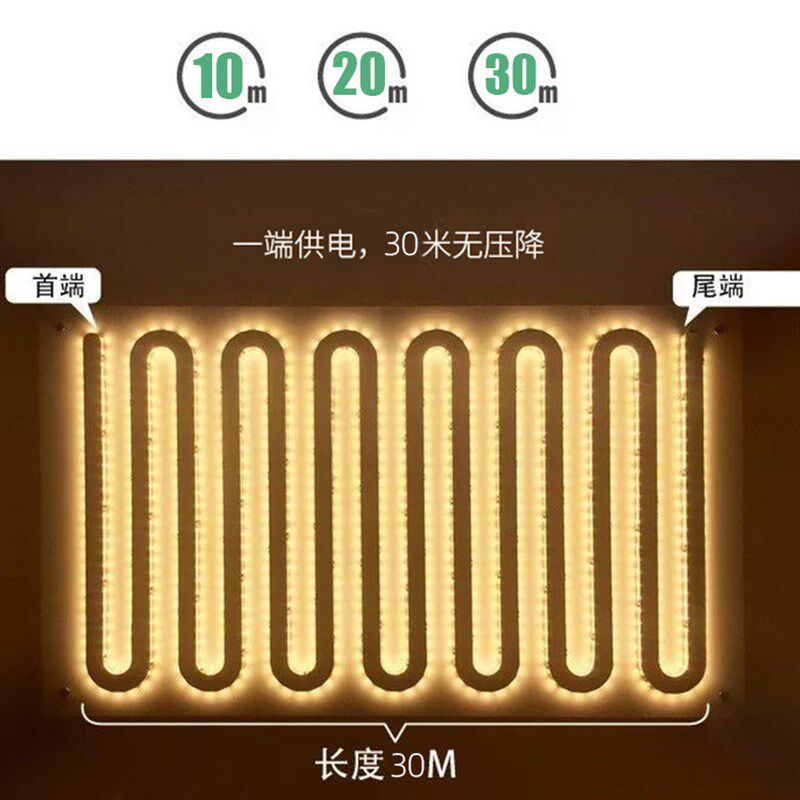无压降自粘led灯带 48v低压120珠2835灯条 室内外装饰橱柜灯