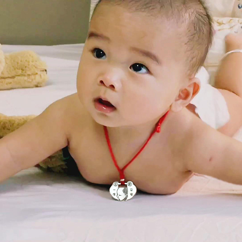银锁纯银宝宝长命锁项链银手镯9999儿童百岁婴儿满月定制刻字礼物