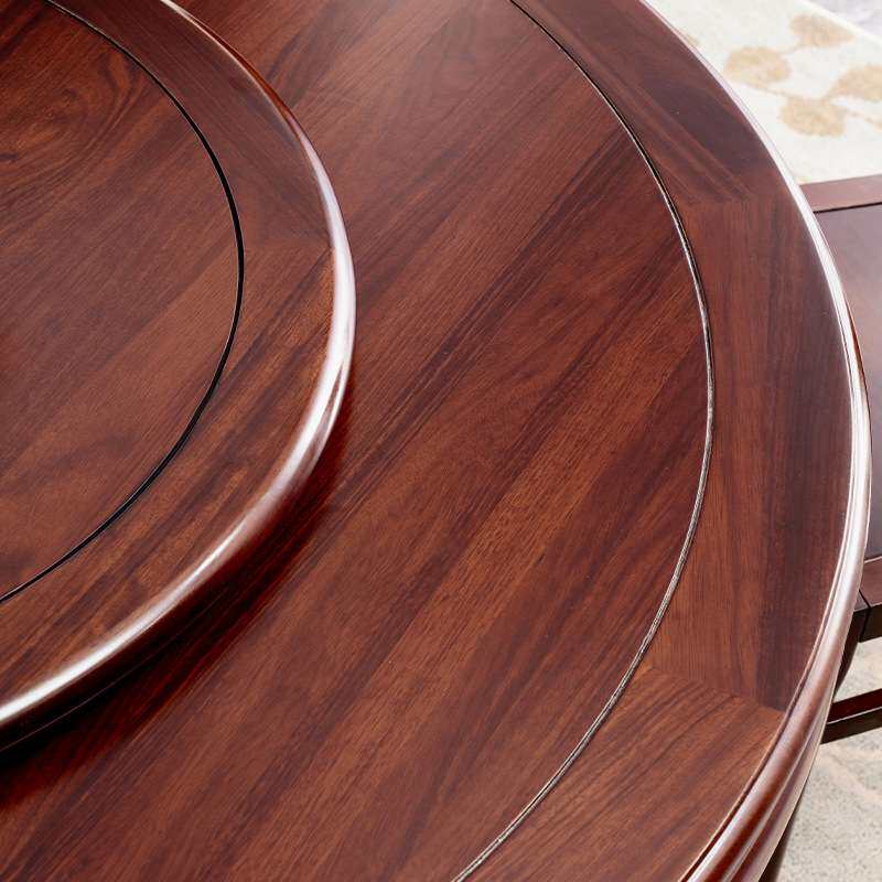 新中式餐桌带转盘家用餐厅大尺寸1.5米1.8米全实木餐桌椅组合饭桌