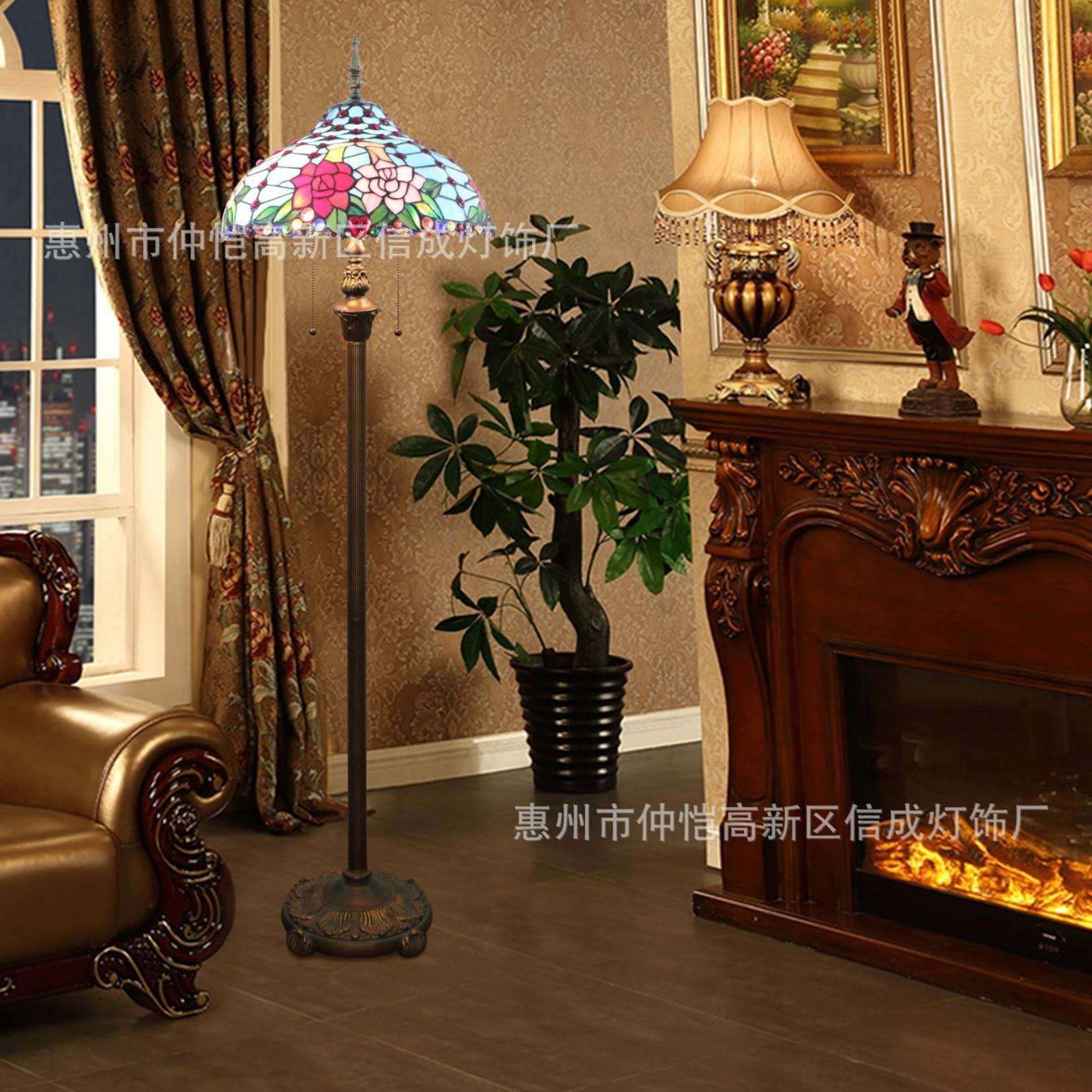 蒂凡尼欧式复古糖果色玫瑰花酒吧咖啡餐厅卧室站立灯别墅落地灯