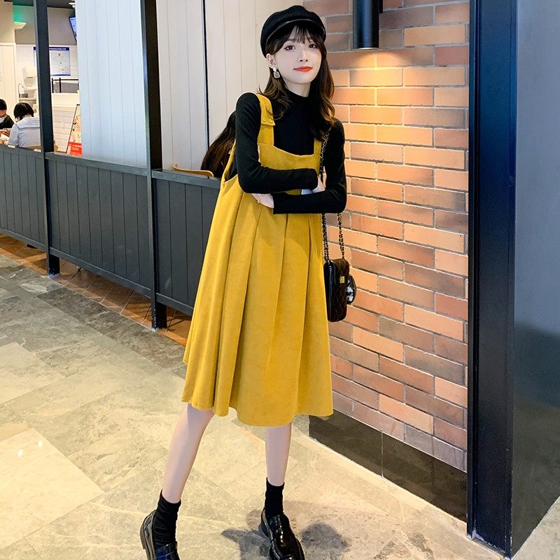 孕妇装秋冬装两件套长袖针织打底衫+背带裙秋冬孕妇连衣裙套装秋