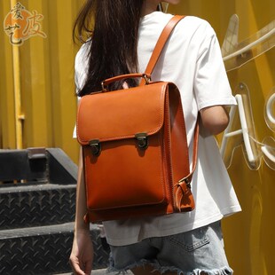 养牛复古双肩包女牛皮包包小众真皮背包女士时尚书包植鞣新款女包