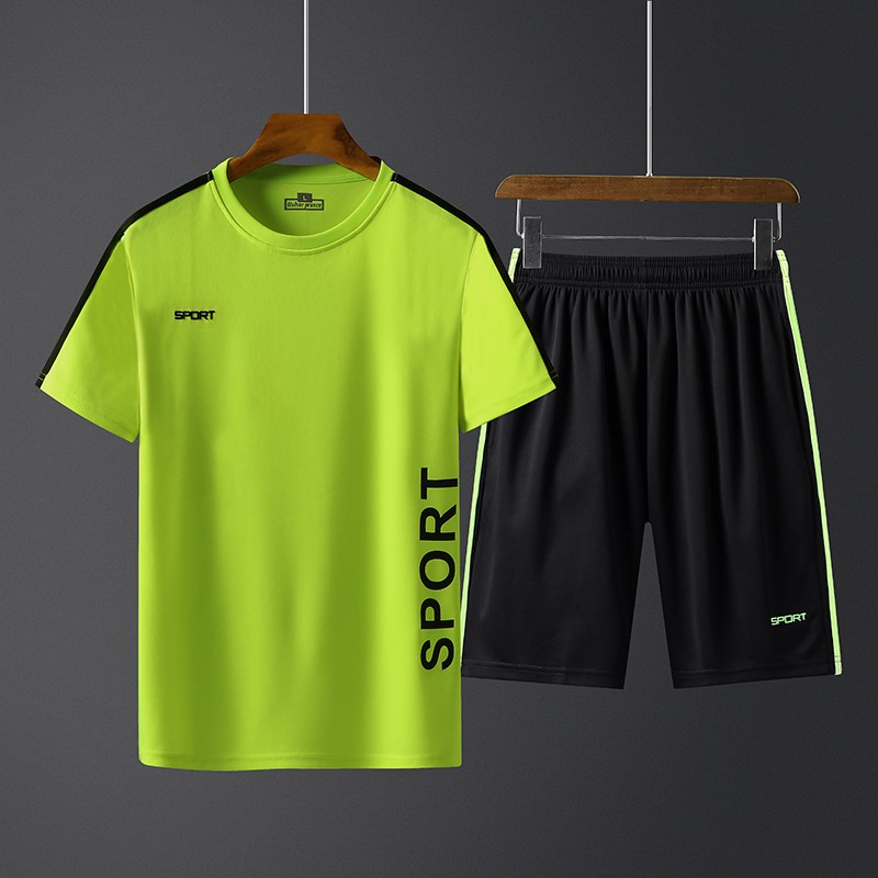 夏季运动套装男跑步装备速干衣短袖T恤男冰丝篮球训练健身衣球服