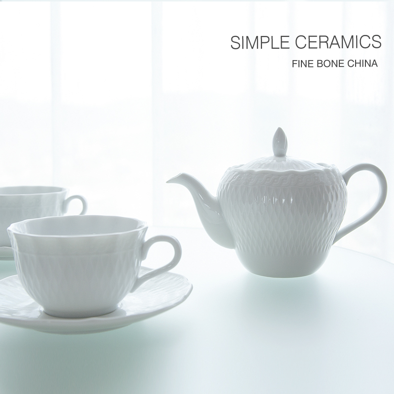 英式下午茶具复古白色浮雕一壶两杯花茶壶 欧式花边咖啡杯碟套装