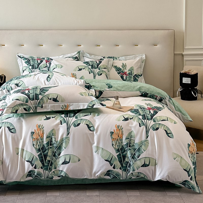 A类春夏小清新100全棉四件套纯棉床笠床单美式印花床上用品可定做