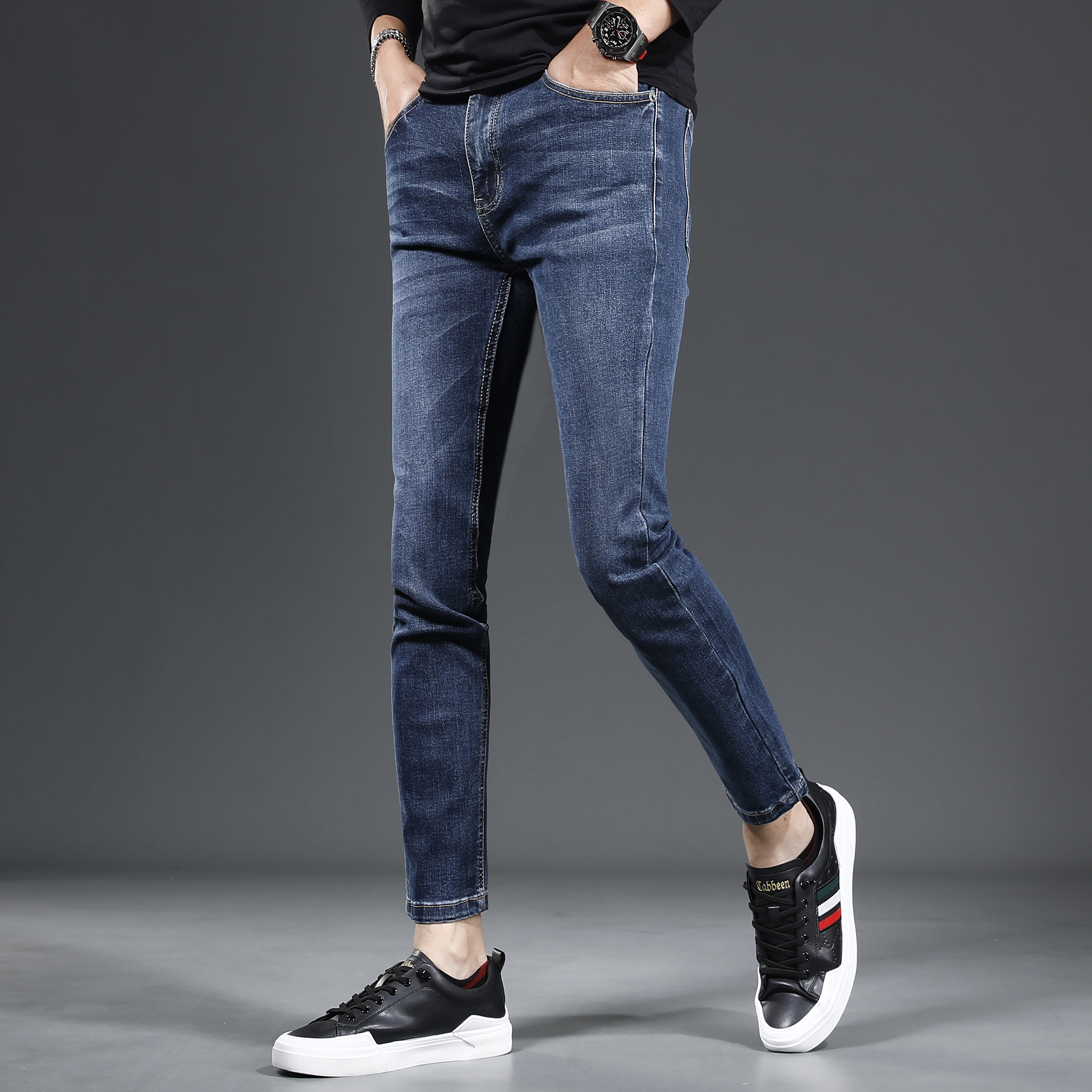 九分牛仔裤男2023新款秋季修身小脚高档蓝色百搭男士裤子潮流9分