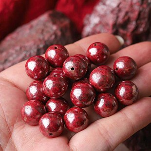 原矿朱砂圆珠 原石辰砂散珠本命年手链手串吊坠diy配饰品湘西原矿