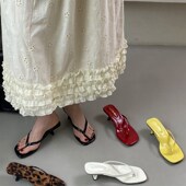 女外穿2025夏季 新款 法式 配裙子细跟人字拖鞋 气质夹脚趾高跟凉拖鞋