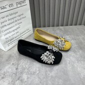 处理女鞋 低跟时尚 2025春季 断码 新款 方头浅口水钻豆豆鞋 百搭单鞋